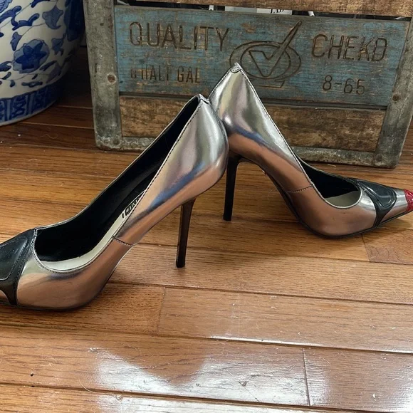 Alice + Olivia High Heel Metallic Sunglasses 39.5 US 9.5 Shoes - Picture 4 of 13